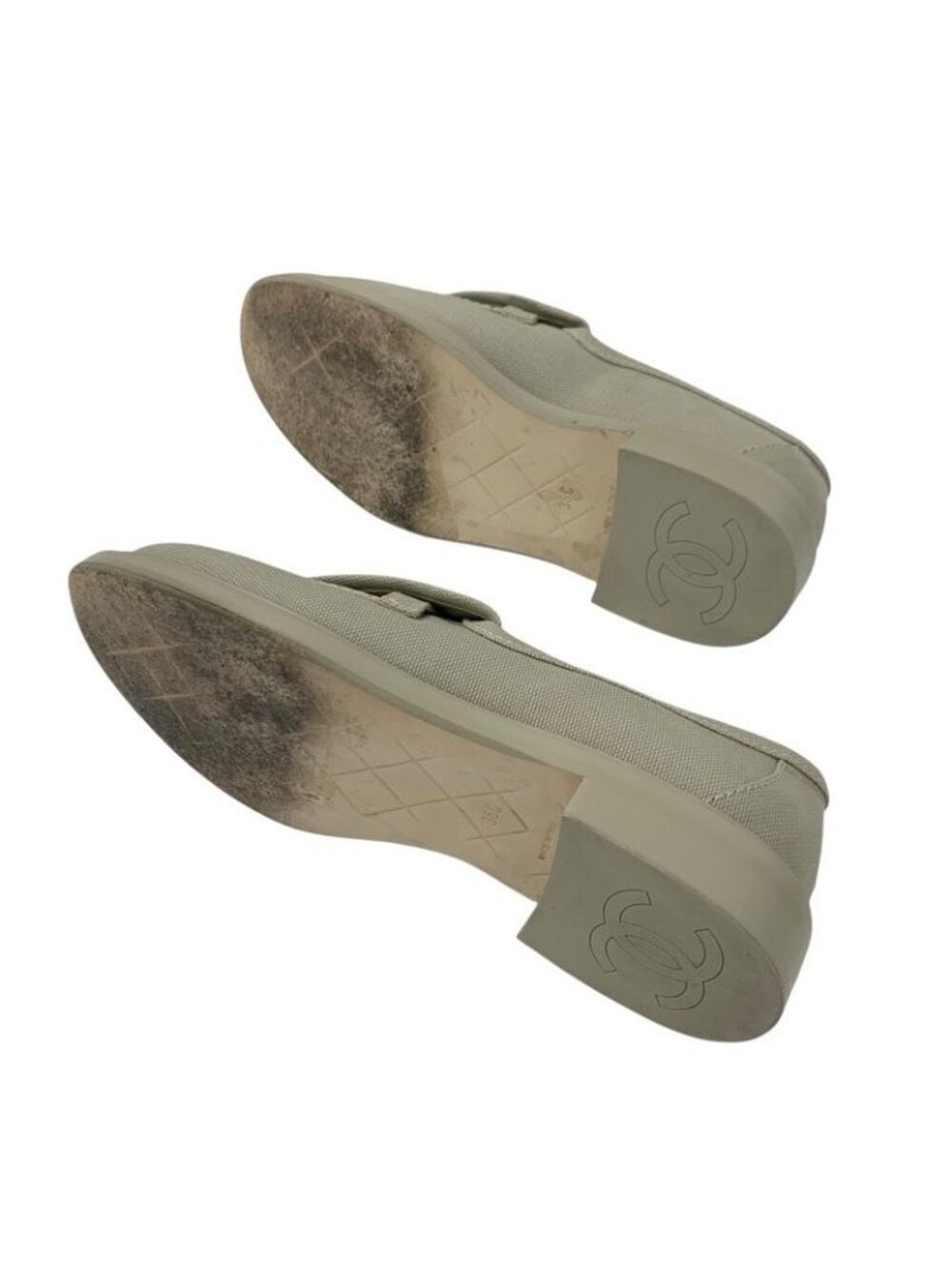 Chanel Loafers Leather Shoes Fabric Beige Coco Mark Turn Lock Flat - Picture 6 of 9